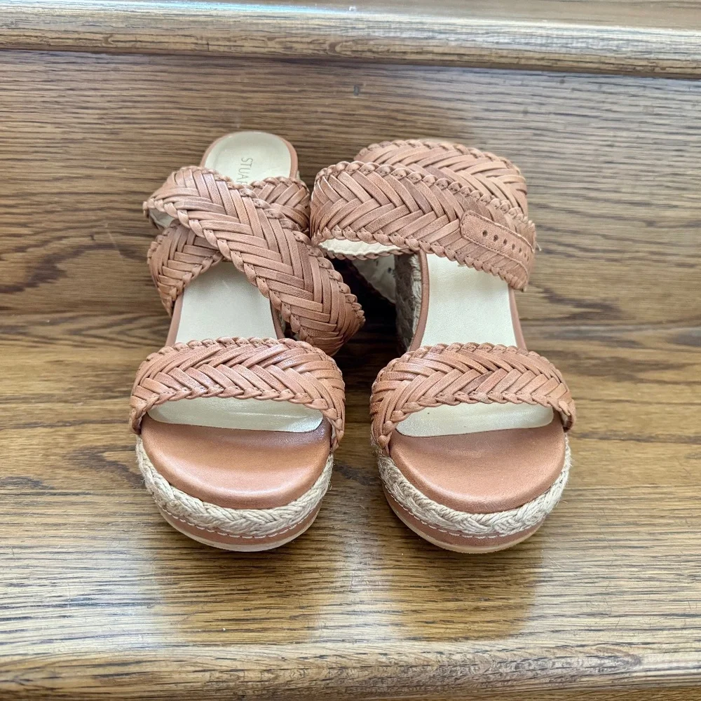 Stuart Weitzman Elixir Sandal Leather Wedges Tan Camel 8.5 - Picture 4 of 12